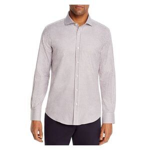 DYLAN GRAY Mens White Gingham Button Down Casual Shirt L